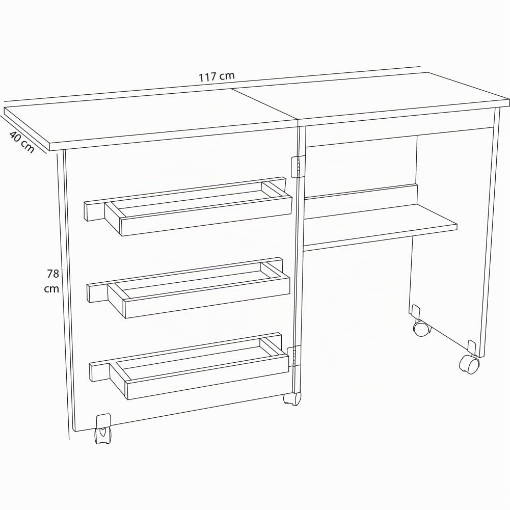 Shally Dogan Mueble para máquina de Coser Plegable con 5 Ruedas giratorias, Mesa de Coser de Madera Plegable para Ahorrar Espacio, Tabla de Planchar retráctil, Mesa de Escritorio Multiusos (Cerezo)
