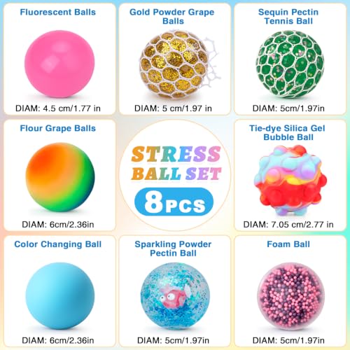 Image of Stress Balls 8 Pack for Adults and Kids, Squeeze Squishy Fidget Toys
