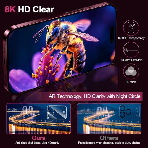 QHOHQ for iPhone 18 Pro Max Screen Protector, 9H+ Tempered Glass, 3+3 Pack - image 5