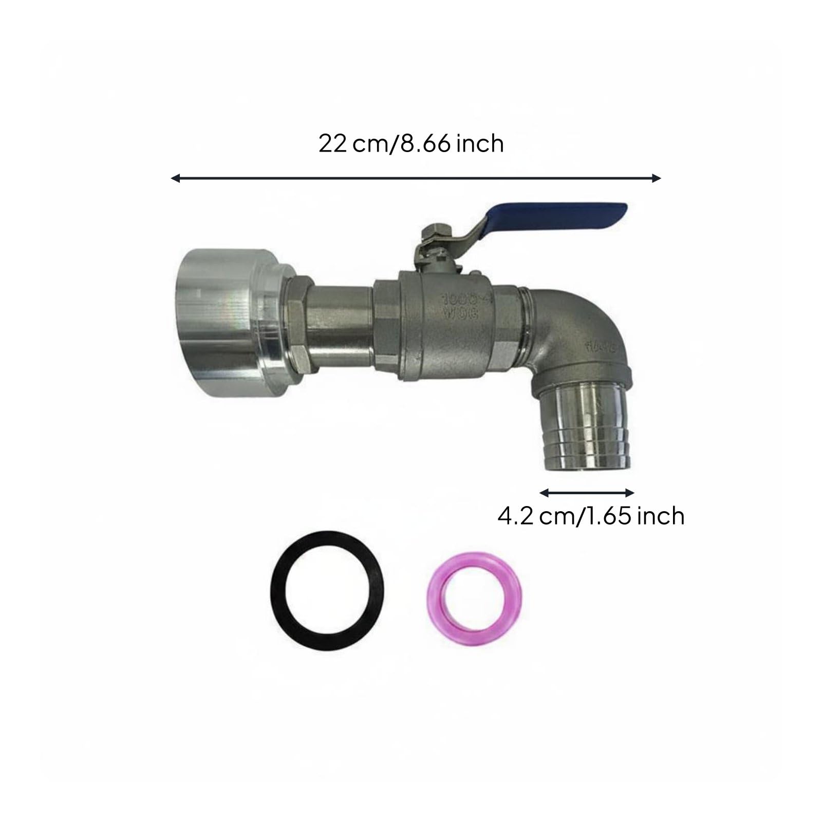 perfeclan Válvula Adaptadora de Aluminio Válvula de Tanque Adaptador de Contenedor Rosca Firme con Junta Gruesa Resistente a Presión Adecuada para Canalización Plantas Nave Industrial, 42MM, Ss 90°