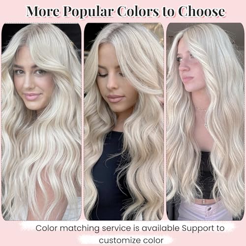 Image of 20 Inch Hair Extensions Real Human Hair, Ice White Clip in Human Hair Extension Virgin Hair Bundles for Thinning Hair Remy Extension Hairpieces with Clips 7 Pieces 70G