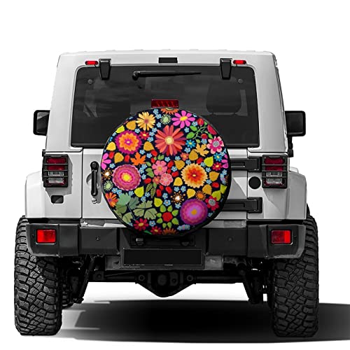 Image of Delerain Colorful Autumn Flowers Spare Tire Cover for RV Trailer SUV Truck and Many Vehicle, Wheel Covers Sun Protector Waterproof (15 Inch for Diameter 27 inch-29 inch)