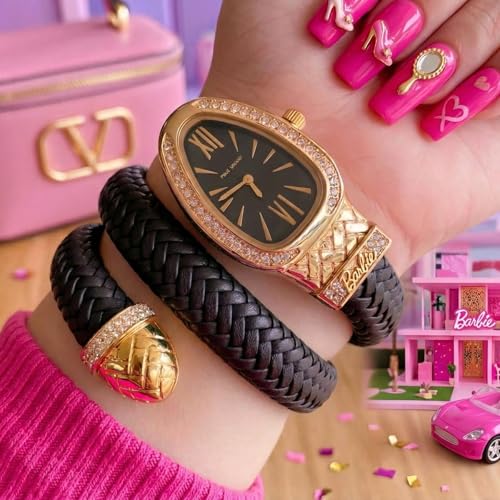 Image of Serpentine Snake Watch for Woman with Spiral Bracelet, Green Dial Watch for Woman with Quartz, Stylish Analog Waterproof Serpenti Watches Women