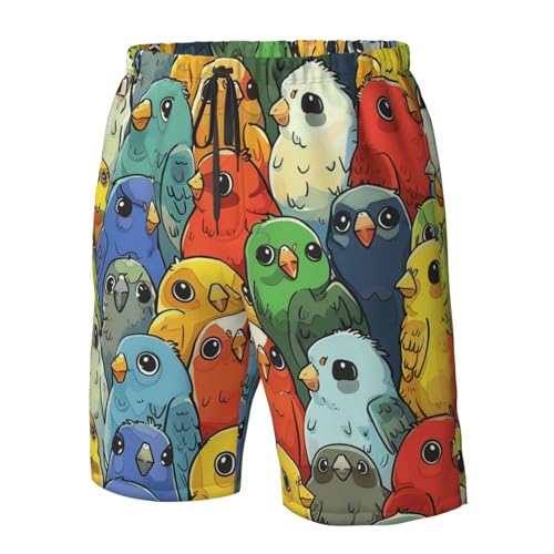 Men's Quick Dry Swim Shorts Cute Colorful Birds Cartoon Drawing Beach Trunks with Pockets4