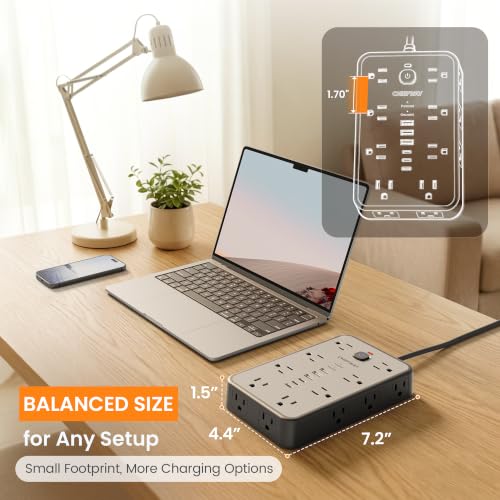 Image of 15 FT Surge Protector Power Strip with 6 USB, 16 Outlets, 2400J