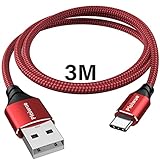 USB C Kabel [2pack 3M],USB Typ C Ladekabel Nylon-Geflecht Daten Sync Kabel für PS5 Controller,PS5 DualSense Xbox Series X/S Controller,Sony,Samsung Galaxy S20 S21,Nintendo Switch(Rot)