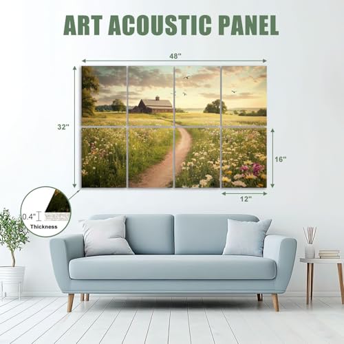 Paneles acústicos artísticos con marco, pack de 8 piezas, tamaño total 48"x32", con autoadhesivo, decoración rústica estilo granja miniatura 2