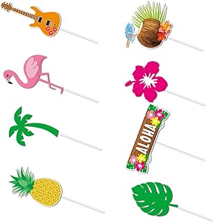 Abaodam 5 Conjuntos De Decoração De Bolo Inserir Frutas Coquetel Guitarra Capos Balões Decoração Palmeira Palhetas De Bolo Monstera Decorações De Bolo Tropical Inserções De Bolo Havaiano