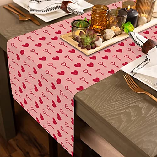Chemin de Table Mariage Rose Rouge en Coton Lin Décoration Table