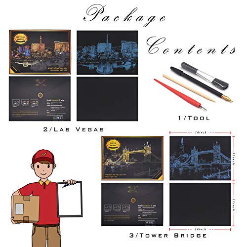 scratch painting rainbow paper by boteen sketch diy art craft city series night view creative gift scratchboard for adults and kids craft kits with 4 tools163939x1139 las vegastower bridge