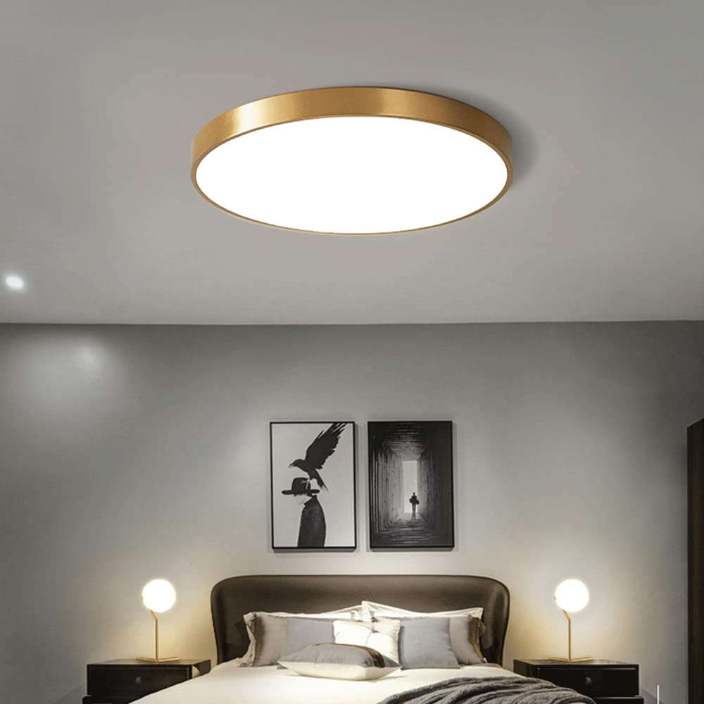 Nowoczesna, 3-kolorowa, ściemnialna lampa sufitowa LED 11,8"/15,7"/19,7" Ultracienka lampa sufitowa do sypialni, holu i przedpokoju(Gold,11.8in)