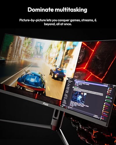 Image of Pixio PXC348C Neo 34 inch 180Hz Refresh Rate UWQHD 1440p Ultrawide Resolution 1000R Curve Fast VA Panel 1ms Response Time Gaming Monitor and PS2S Titan Black Premium Single Monitor Arm