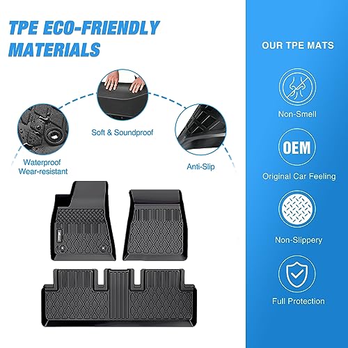 Image of Nilight TPE Floor Mats for Tesla Model 3 2020 2021 2022 2023 | All Weather Custom Fit Heavy Duty Floor Liners