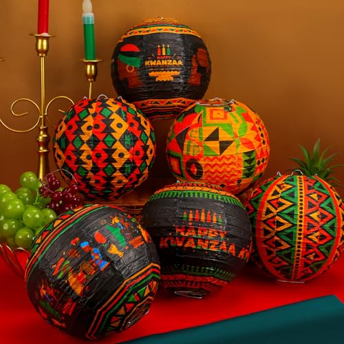 Image of Panelee 12 Pcs Kwanzaa Paper Lanterns 8 Inch Round Hanging Decorations for Kwanzaa Party Supplies Indoor Outdoor