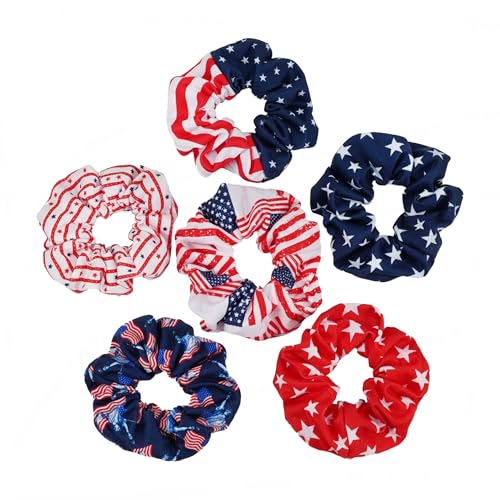 6pcs Hair Ties Independence Day elastic fabric American flag hair scrunchies 4th of July Hair accessories