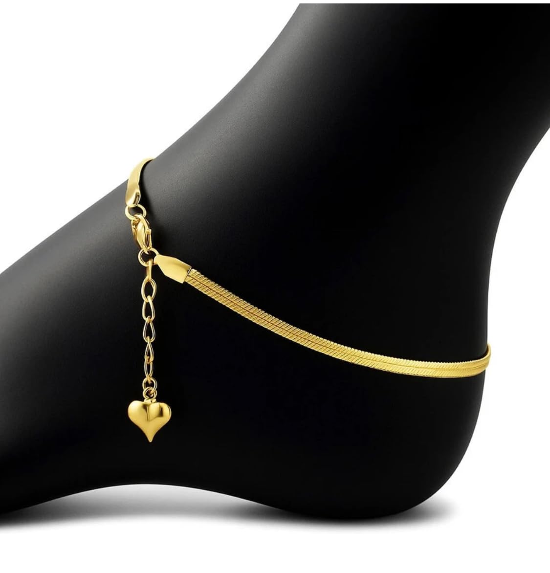 Trendy Anti-Tarnish 4mm Width 8" Inch Long Size Stainless Steel Thin Flat Blade Snake Herringbone Chain Foot/Leg Payal Pajeb Anklets Cum Bracelet (Golden),1 piece-image-36