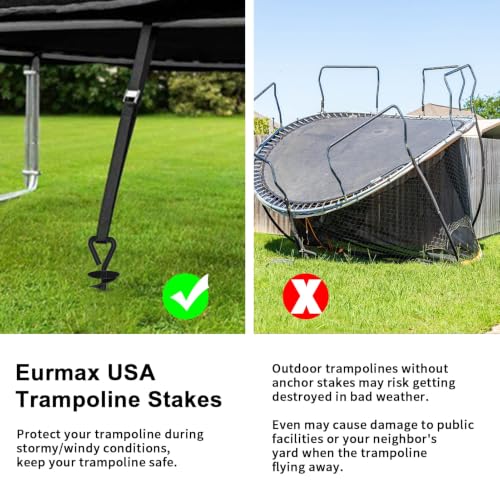 Image of Eurmax USA 4 Pack Heavy Duty Ground Stakes,Industrial Grade Spiral Steel Screw-in Trampoline Anchors with 4 Reinforced Straps,High Wind Stabilizing Kit for Dog Tie-Out,Canopies,Sheds,Swing Sets,Black