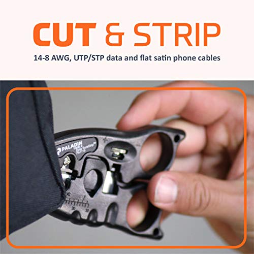 Image of Paladin Tools PA1116 Network Cable Cutter and Wire Stripper Tool | POE Ethernet CAT3 CAT5 CAT5E CAT6 (Professional Grade)