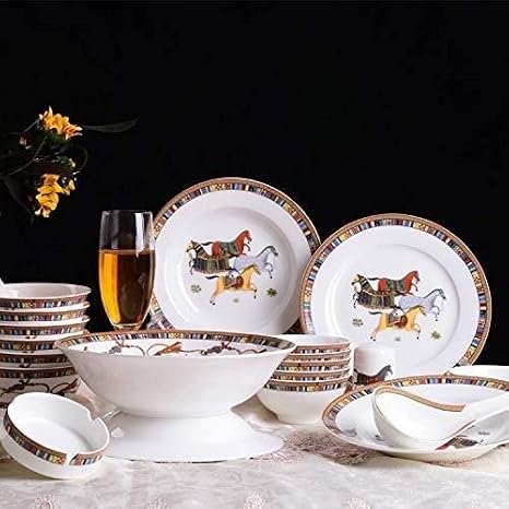 Dinnerware Set, 58 Pcs Fine Bone China Dinnerware Sets, Pattern Ceramic Dinner Sets, Kitchen Sets for Home Beauty