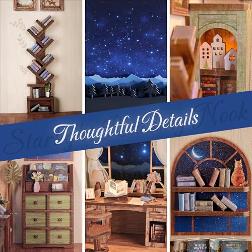 Image of Dolphin Island DIY Book Nook Kit for Adults, 3D Wooden Puzzle Booknook Miniature House Kit (Starlight Reading Nook)