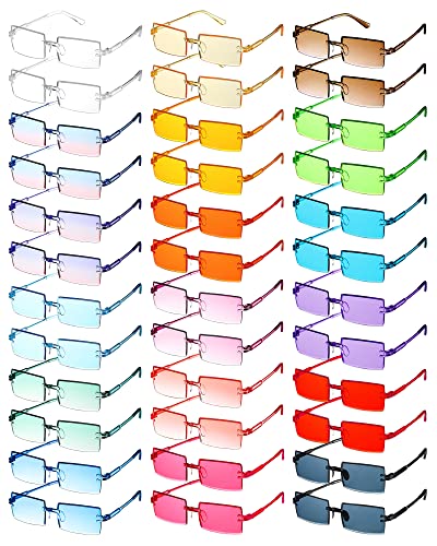 LEIFIDE 36 Pairs Frameless Rectangle Sunglasses Plastic Rimless Sunglasses Candy Color Vintage Glasses for Women Men Unisex Sun Protection, Multicolor