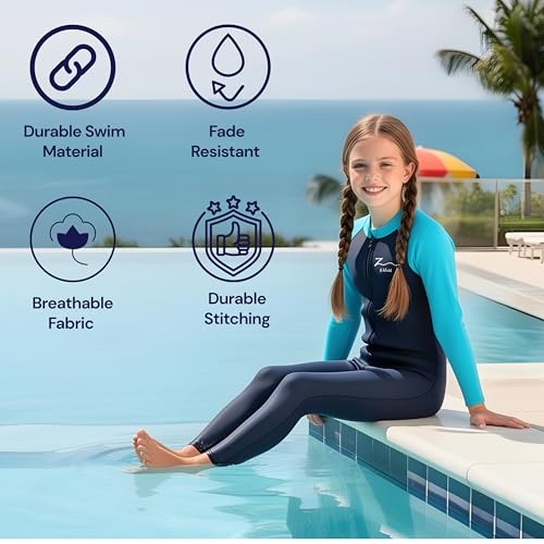 Image of ZIUM Girls 4 Way Lycra Swimsuit Cum Diving Suit with Print & Plain Options