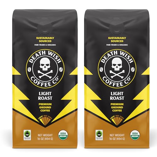 Image of Death Wish Coffee, Ground Light Roast, Organic and Fair Trade, 1 Pound (Pack of 2)