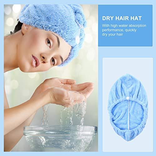 Lurrose Toalha de Cabelo de Lã Coral Envolve Com Botão para Mulheres Cabeça de Turbante de Secagem R