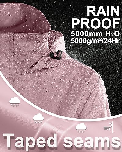 33,000ft Damen Wasserdichte Faltbar Regenjacke mit Kapuze, Leicht Atmungsaktive Windbreaker Jacke, Fahrradjacke für Frauen Fahrrad Sport Outdoorjacke