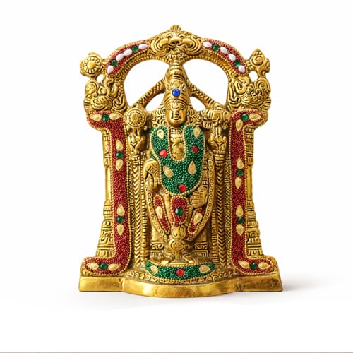 Image of Kalakriti Premium Stone Work Metal Gold Plated Tirupati Balaji Statue Wall Decor, Venkateswara Swamy Idol for Home Temple Religious Diwali Return Gift & Spiritual Decoration 1 Pc