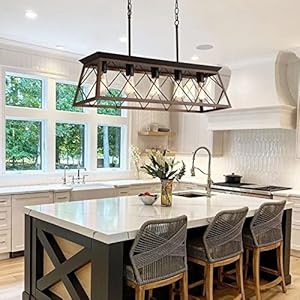 Q&S Farmhouse Rustic Chandelier Light Fixtures Bronze 5 Lights Linear Rectangular Chandelier Pendant Light Fixtures for Dining Room Kitchen Island Pool Bar Office Living Room Entryway UL Listed QS Farmhouse Rustic Chandelier Light Fixtures Bronze 5 Lights Linear Rectangular Chandelier Pendant Light Fixtures for Dining Room Kitchen Island Pool Bar Office Living Room Entryway UL Listed