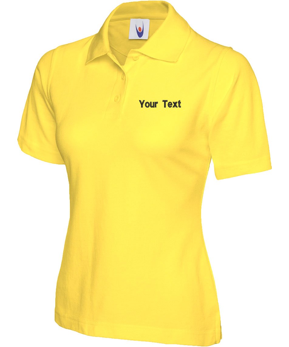 Swagwear Women's Yellow Embroidered Your Text Logo Personalised Polo 17 Colours (Xs-4Xl) 106