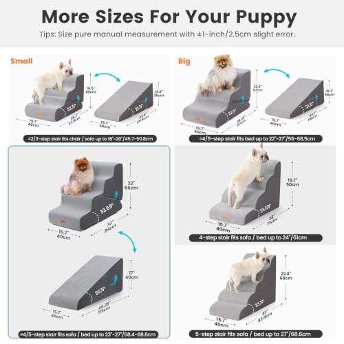 Image of Gardner Pet Dog Stairs for Small Dogs 22 inch H, 2 in 1 Transformable 4-Step Pet Stairs and Dog Ramp for Couch Bed (23-27 in), Grey Adjustable Pet Steps