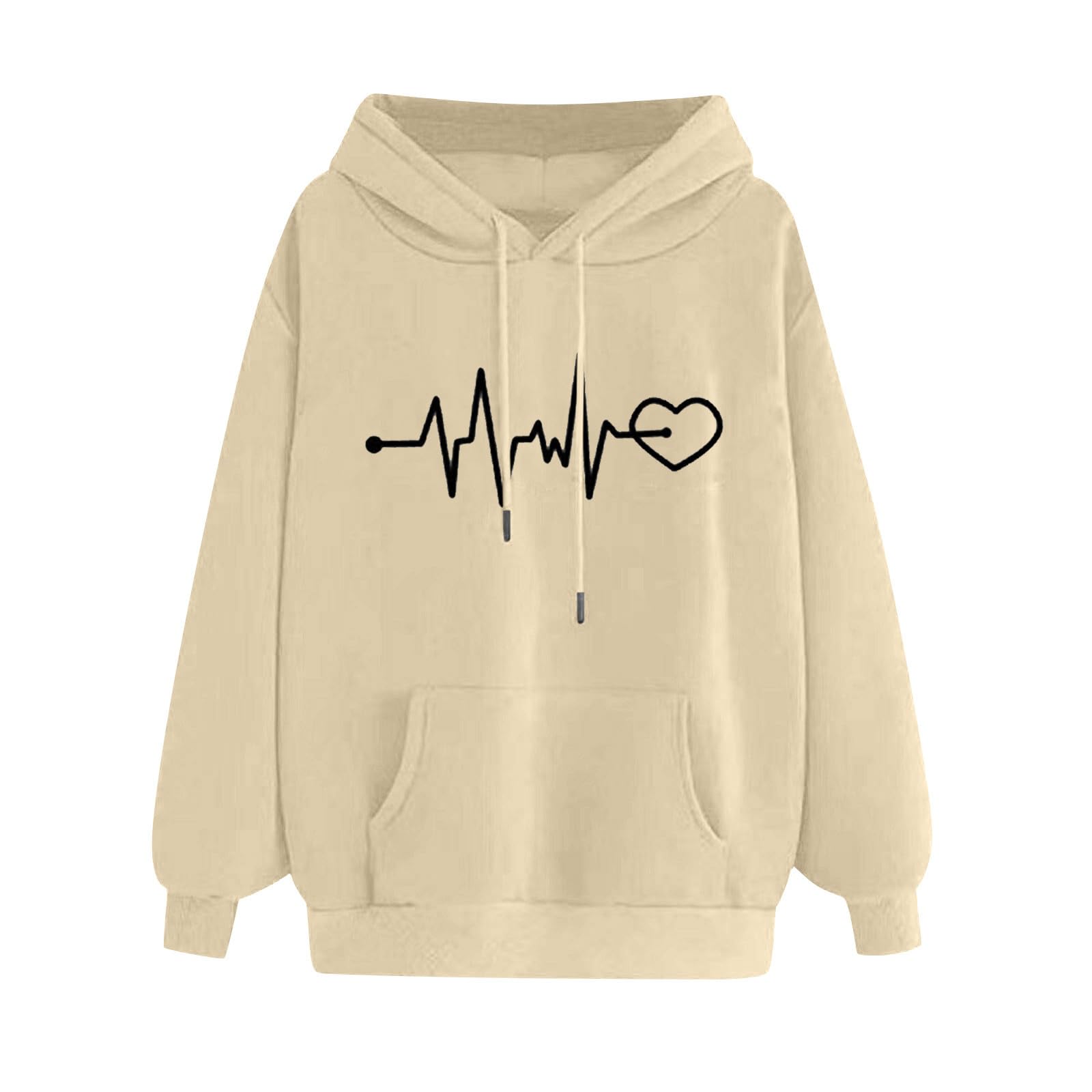 OggfaderGraphic Hoodies Women Casual Drawstring Long Sleeve Pullover Y2K Heart Print Long Sleeve Sweatshirts Pocket