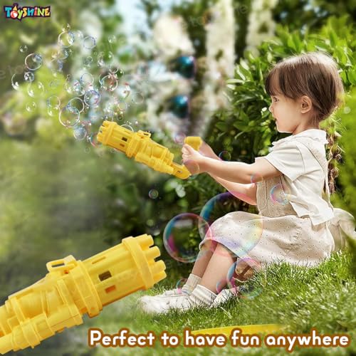 Image of Toyshine 8 Hole Electric Bubbles Gun Gatling Bubble Machine Toy with Scoup Bottle for Children Party Favors Outdoor & Indoor Activity for Boys Girls 3 Years and Above (Yellow)