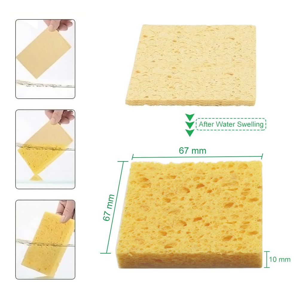 Spugna per Pulizia Saldatore 10 Pcs - Spugnetta per Punte di Ferro da Saldatura - Ricambio per Stazioni di Saldatura - Strumento di Pulizia per Pastiglie e Punte (61x61x2.7 mm)