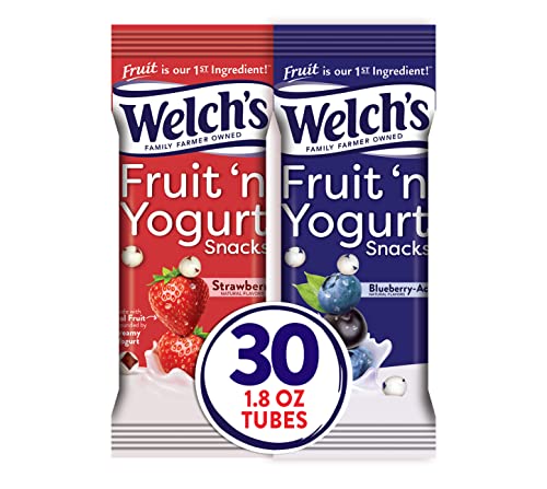 Welch's Fruit Snacks, Fruit 'n Yogurt Variety Pack, Strawberry & Blueberry Acai, Gluten Free, Bulk Pack, Individual Single Serve 1.8 oz Bags (Pack of 30)