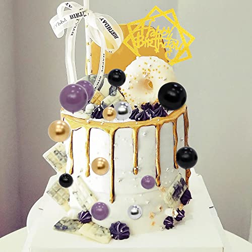 Colorful Gold Ball Cake Topper Decoration Birthday Party Baby Shower Wedding Cake Insert Balls Topper Decorations 24 Pcs Many Size And Color Cake Balls Decor (Purple, Gold, Silver, Black) #TOP2