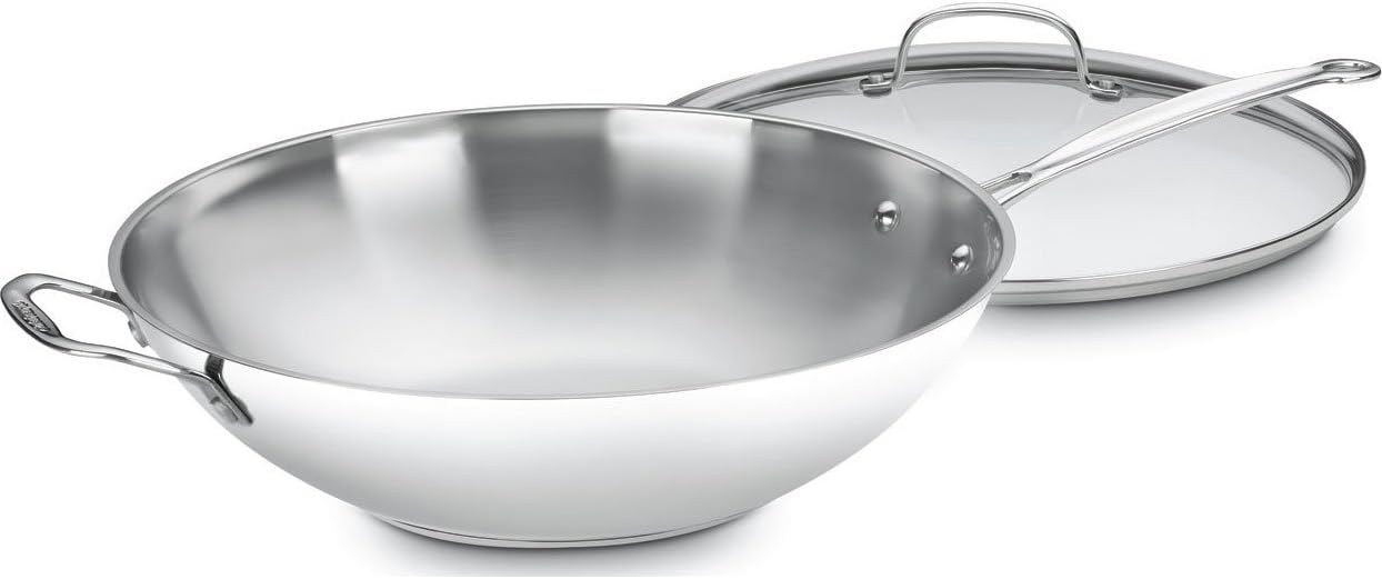 726-38H Chef's Classic Stainless 14-Inch Stir-Fry Pan with Helper Handle and Glass Cover