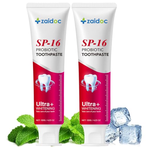 Image of 2-Pack SP-16 Teeth Whitening Toothpaste for Sensitivity Relief, Dual Fluoride Cavity Prevention & Enamel Strengthening, Anti-Stain Formula, Mint Fresh Breath, 4.23 oz*2