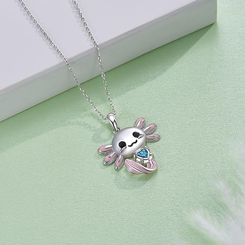 Image of Axolotl Necklace 925 Sterling Silver Axolotl Pendant Cute Animal Jewelry Gift for Women