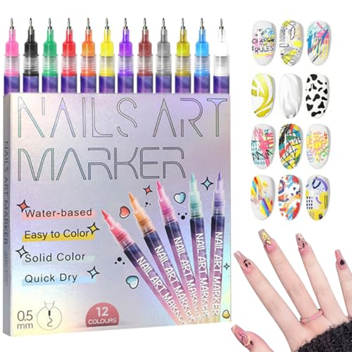 12 Colors Nail Art Pens Set, Nail Art Markers for Gel Nails, DIY ...