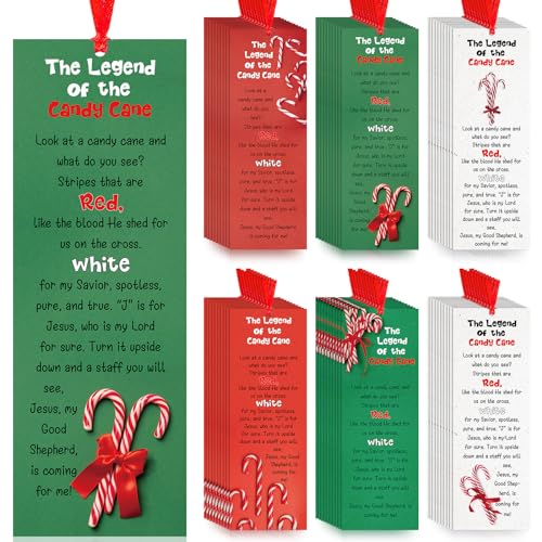 Jetec 60 Pcs Legend of The Candy Cane Bookmarks Christmas Christian Paper Bookmark Gifts for Christmas Stocking Stuffers Religious Inspirational for Sunday School Reading Rewards