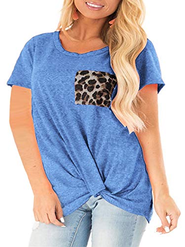 DOLNINE Plus Size Shirts for Women Loose Casual Tunics Tops Summer Knot Blouses Blue-24W