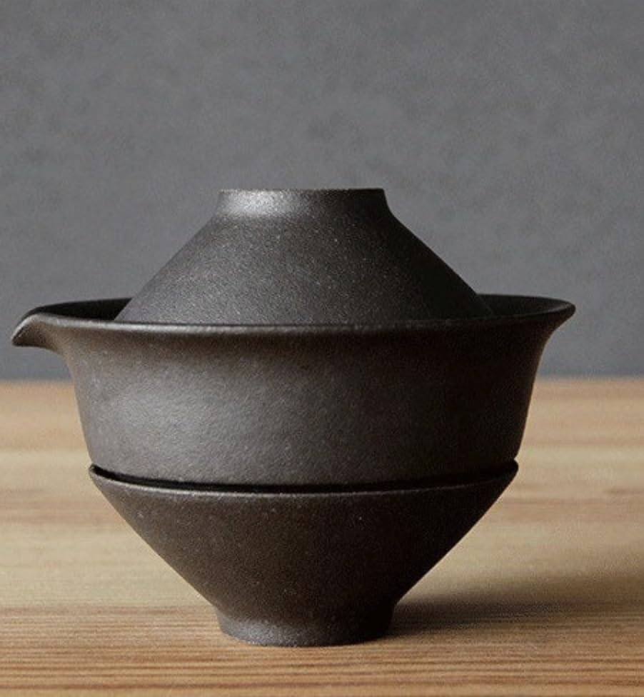 Gohobi Handgefertigtes Gaiwan-Reise-Teeservice aus Keramik – tragbares Gongfu-Teekanne & Tassen-Set – japanisch-chinesischer Stil für unterwegs, Tee-Geschenkset (3 Farben) (schwarz)