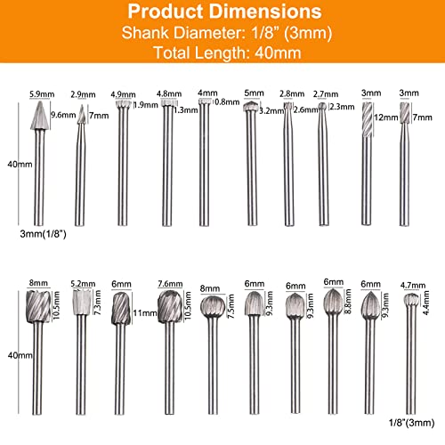 HPMAISON 20tlg. HSS Drehfräser Set für Rotary Tool, 3mm Schaft Holzschnitzerei Bohrer Set für DIY Holzarbeiten, Schnitzen, Gravieren, Bohren