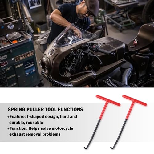 Image of 2PCS Motorcycle Exhaust Spring Puller Tool,T Handle Exhaust Hanger Removal Tool for Exhaust,Seat,Tank Retainers,Side Bracket Springs Removal & Installation,Universal Motorcycle Accessories