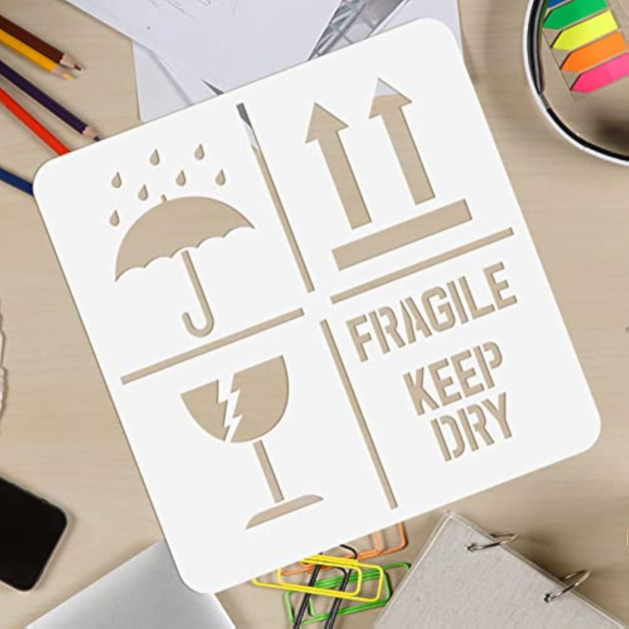 Keep Dry Fragile Up Text Stencil, 11.8x11.8 inch