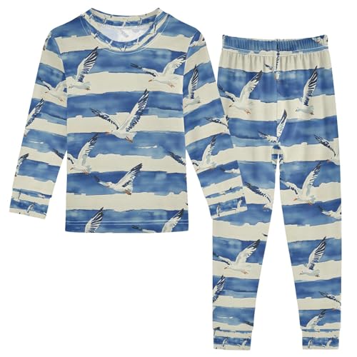 senya Seagull and Wave O Pajamas Set Long Sleeve Soft Cotton Sleepwear 2 Piece