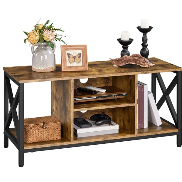 Yaheetech Meuble TV pour Téléviseur Jusqu’à 45 Pouces Support TV en Bois et Métal avec Gestion des câbles, Compartiments Ouverts,Table de Salon Industriel 106 cm L × 40 cm l × 50,5 cm H